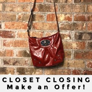 Attention red faux leather crossbody purse